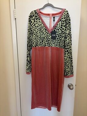 STYLEWE Leopard Print V-Neck Velvet Dress - Green & Rose Size XXL(18)